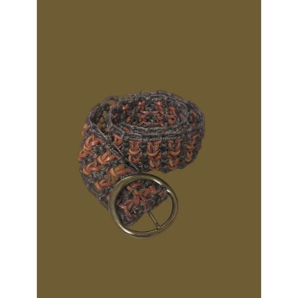 Vintage Bronze Tone Buckle Italian Leather Braid Tweed Belt 36.25\